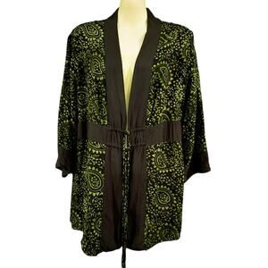 Red's Threads Paisley Jacket with Double Tie Waist, Dark Brown & Olive, Sz M